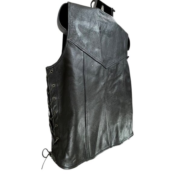 CLASSIC LEATHER Black Vest Men 46/XL-XXL Button VNeck Side Laces Western Cowboy - Picture 5 of 12